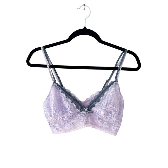 Rose + Vine Lavender Floral Lace Lightly Lined Soft Cup Bralette Bra - Picture 1 of 10